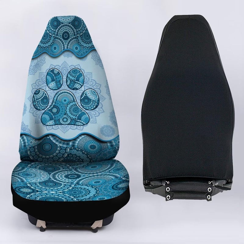 Howilath Universal Car Seat Covers Full Set of 2, Light Blue Boho Mandala Dog Paw Print Auto Front Bucket Seats Protector Car SUV Interior Accessories - Image 5